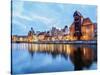 Motlawa River and Medieval Port Crane Zuraw at twilight, Old Town, Gdansk, Pomeranian Voivodeship,-Karol Kozlowski-Stretched Canvas