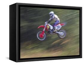 Motocross Racer Airborne-Steve Satushek-Framed Stretched Canvas