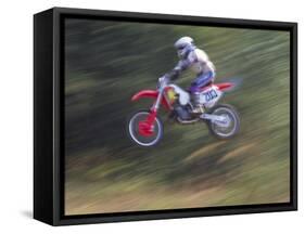 Motocross Racer Airborne-Steve Satushek-Framed Stretched Canvas