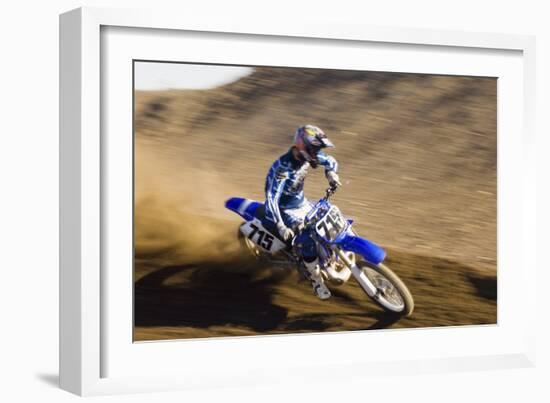 Motocross Racer on Dirt Track-null-Framed Photo