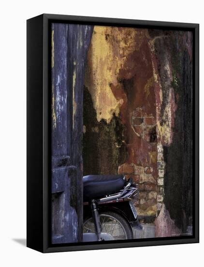 Motor Bike Next to Old House, Vietnam-Keren Su-Framed Stretched Canvas