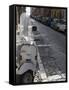 Motor Scooter Parked on Street, Cefalu, Sicily, Italy, Europe-Martin Child-Framed Stretched Canvas