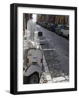 Motor Scooter Parked on Street, Cefalu, Sicily, Italy, Europe-Martin Child-Framed Photographic Print