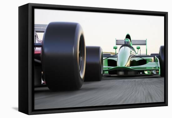 Motor Sports Race Car Competitive close Quarters Racing on a Track with Motion Blur-Digital Storm-Framed Stretched Canvas