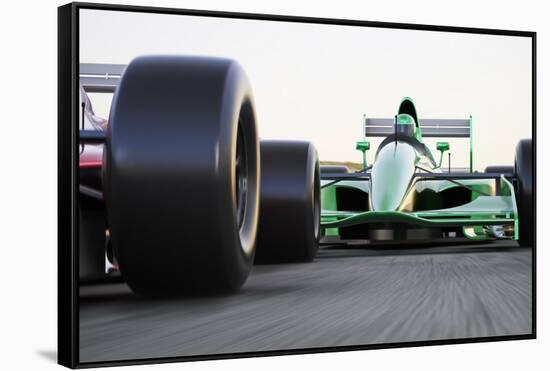 Motor Sports Race Car Competitive close Quarters Racing on a Track with Motion Blur-Digital Storm-Framed Stretched Canvas