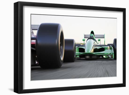 Motor Sports Race Car Competitive close Quarters Racing on a Track with Motion Blur-Digital Storm-Framed Art Print