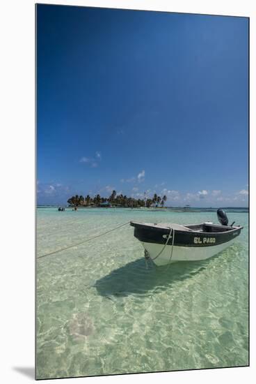 Motorboat anchoring in the turquoise waters of El Acuario, San Andres, Caribbean Sea, Colombia, Sou-Michael Runkel-Mounted Premium Photographic Print