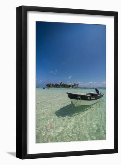 Motorboat anchoring in the turquoise waters of El Acuario, San Andres, Caribbean Sea, Colombia, Sou-Michael Runkel-Framed Photographic Print