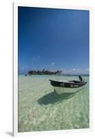 Motorboat anchoring in the turquoise waters of El Acuario, San Andres, Caribbean Sea, Colombia, Sou-Michael Runkel-Framed Photographic Print