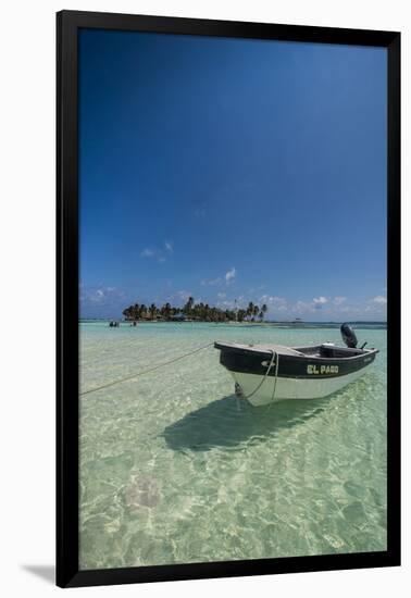 Motorboat anchoring in the turquoise waters of El Acuario, San Andres, Caribbean Sea, Colombia, Sou-Michael Runkel-Framed Photographic Print