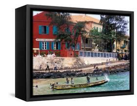 Motorboat Launching from a Dakar Beach, Senegal-Janis Miglavs-Framed Stretched Canvas