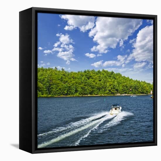 Motorboat on Summer Lake in Georgian Bay, Ontario, Canada-elenathewise-Framed Stretched Canvas