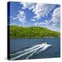 Motorboat on Summer Lake in Georgian Bay, Ontario, Canada-elenathewise-Stretched Canvas