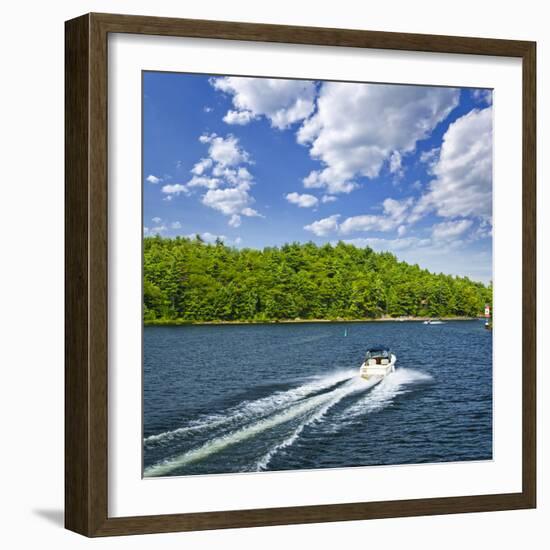 Motorboat on Summer Lake in Georgian Bay, Ontario, Canada-elenathewise-Framed Photographic Print