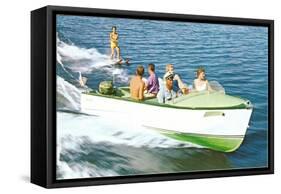 Motorboat with Water Skier-null-Framed Stretched Canvas