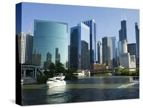 Motorboats in a River, Chicago River, Chicago, Cook County, Illinois, USA 2010-null-Stretched Canvas