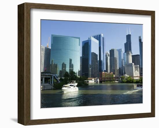 Motorboats in a River, Chicago River, Chicago, Cook County, Illinois, USA 2010-null-Framed Premium Photographic Print