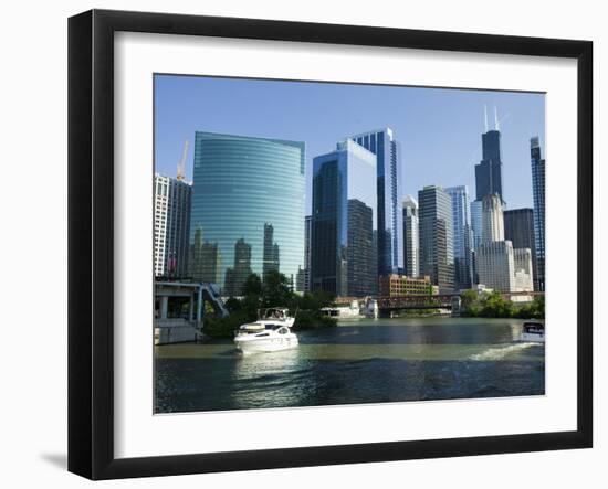 Motorboats in a River, Chicago River, Chicago, Cook County, Illinois, USA 2010-null-Framed Premium Photographic Print