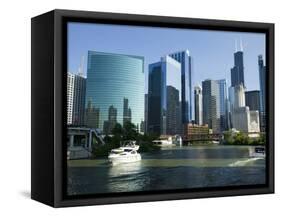 Motorboats in a River, Chicago River, Chicago, Cook County, Illinois, USA 2010-null-Framed Stretched Canvas