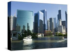 Motorboats in a River, Chicago River, Chicago, Cook County, Illinois, USA 2010-null-Stretched Canvas