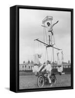 Motorcycle Acrobat Troupe Called "The Promenade Percies" Practise Their Act Involving Balance-null-Framed Stretched Canvas