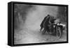 Motorcycle and sidecar receiving a push during a trial, c1930s-Bill Brunell-Framed Stretched Canvas