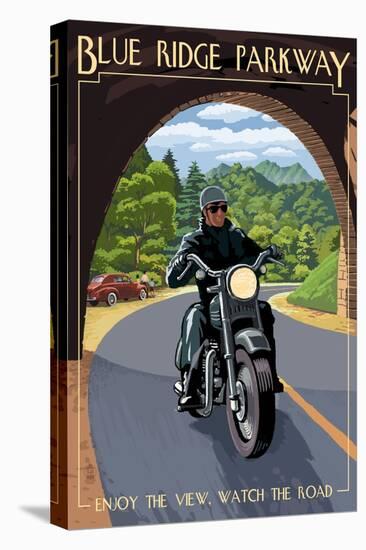 Motorcycle and Tunnel - Blue Ridge Parkway-Lantern Press-Stretched Canvas