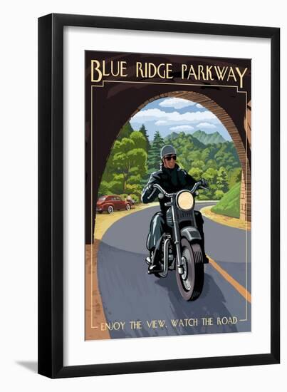 Motorcycle and Tunnel - Blue Ridge Parkway-Lantern Press-Framed Art Print