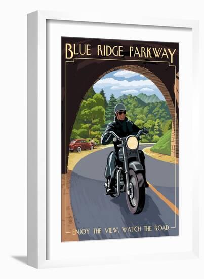 Motorcycle and Tunnel - Blue Ridge Parkway-Lantern Press-Framed Art Print