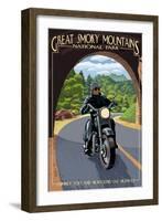 Motorcycle and Tunnel - Great Smoky Mountains National Park, TN-Lantern Press-Framed Art Print