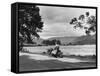 Motorcycle at Ullswater-null-Framed Stretched Canvas