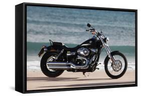 Motorcycle, Cruiser, Harley Davidson Wide Glide, Black, Sea in the Background, Side Standard Right-Fact-Framed Stretched Canvas