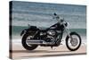 Motorcycle, Cruiser, Harley Davidson Wide Glide, Black, Sea in the Background, Side Standard Right-Fact-Stretched Canvas