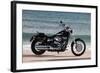 Motorcycle, Cruiser, Harley Davidson Wide Glide, Black, Sea in the Background, Side Standard Right-Fact-Framed Photographic Print