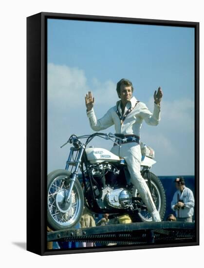 Motorcycle Daredevil Evel Knievel Poised on His Harley Davidson-Ralph Crane-Framed Stretched Canvas