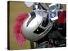 Motorcycle Helmet with Pink Mohawk-null-Stretched Canvas