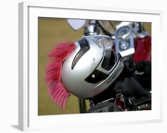 Motorcycle Helmet with Pink Mohawk-null-Framed Photographic Print