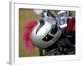 Motorcycle Helmet with Pink Mohawk-null-Framed Photographic Print