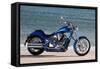 Motorcycle, Honda, Cruiser, Blue, Sea in the Background, Side Standard Right-Fact-Framed Stretched Canvas