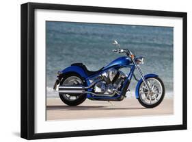 Motorcycle, Honda, Cruiser, Blue, Sea in the Background, Side Standard Right-Fact-Framed Photographic Print