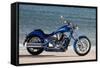Motorcycle, Honda, Cruiser, Blue, Sea in the Background, Side Standard Right-Fact-Framed Stretched Canvas