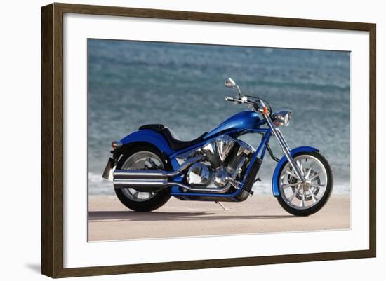 Motorcycle, Honda, Cruiser, Blue, Sea in the Background, Side Standard Right-Fact-Framed Photographic Print