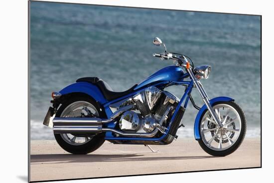 Motorcycle, Honda, Cruiser, Blue, Sea in the Background, Side Standard Right-Fact-Mounted Photographic Print