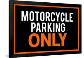 Motorcycle Parking Only Black and Orange-null-Framed Art Print