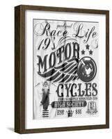 Motorcycle Raceway Typography, T-Shirt Graphics, Vectors-emeget-Framed Art Print