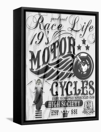 Motorcycle Raceway Typography, T-Shirt Graphics, Vectors-emeget-Framed Stretched Canvas