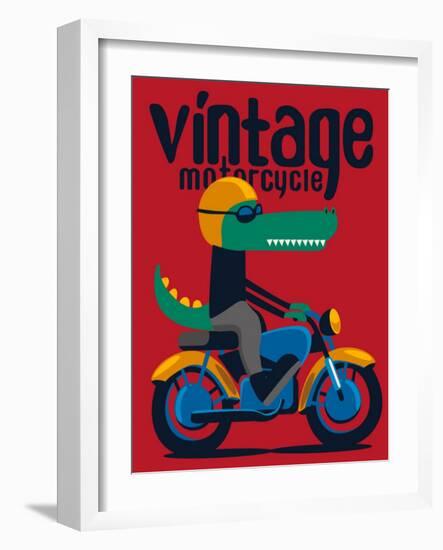 Motorcycle, Rider, Crocodile Vector Design-braingraph-Framed Art Print