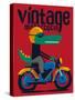 Motorcycle, Rider, Crocodile Vector Design-braingraph-Stretched Canvas