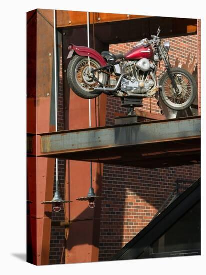 Motorcycle Sign outside of Club, Westport Area, Kansas City, Missouri, USA-Walter Bibikow-Stretched Canvas