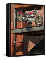 Motorcycle Sign outside of Club, Westport Area, Kansas City, Missouri, USA-Walter Bibikow-Framed Stretched Canvas